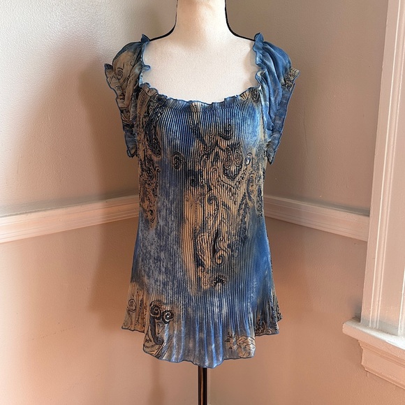 Vintage Piano Micro Pleated Ruffle Blouse Y2K Whimsigoth Art To Wear Fairy - Picture 17 of 17